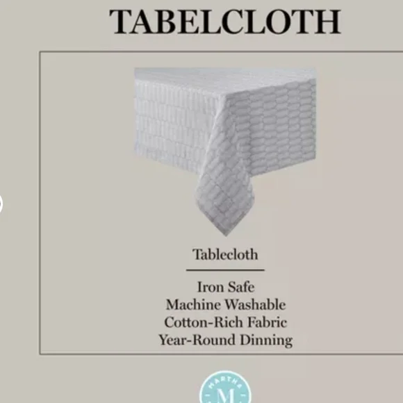 Marth Stewart 60x84 Rectangular Honeycomb Pattern Grey Tablecloth - Picture 2 of 3